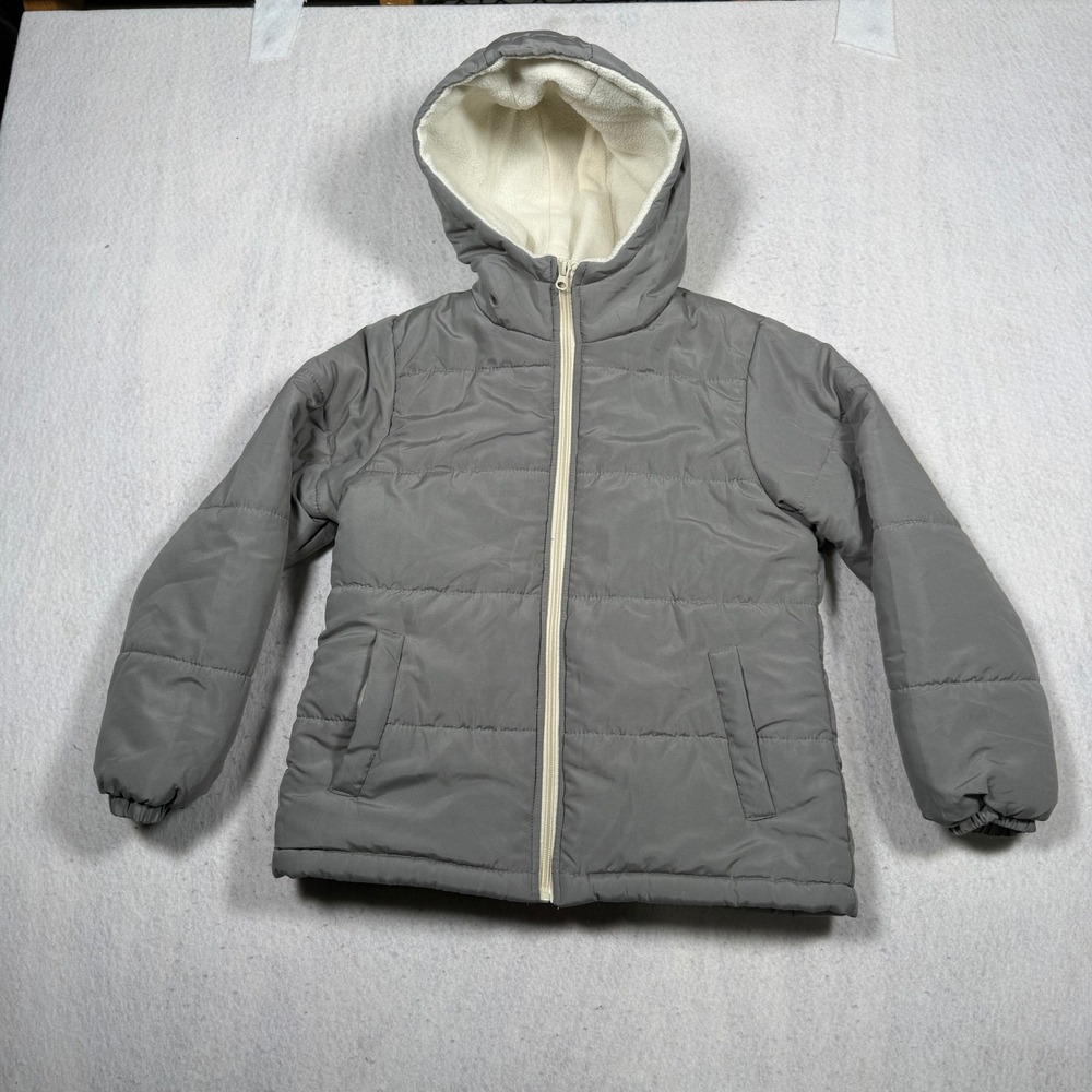 Operation Warm Kids Grey Puffer Jacket Hooded Fleece Lined Coat Size 14/16 L XL